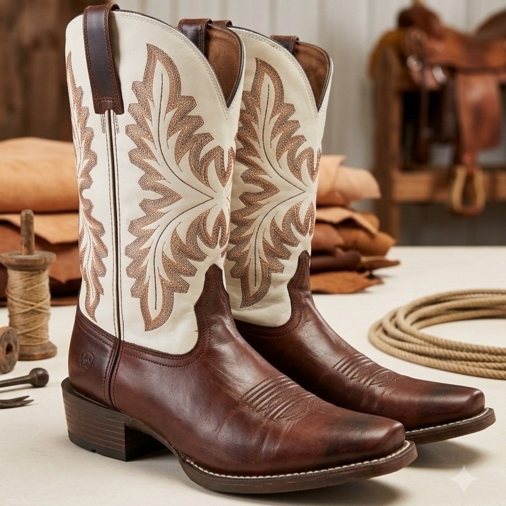 Ariat Sport Western Brown White Leather Square Toe Cowboy Boots 10053762 Mens 13